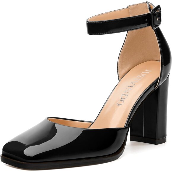 Square Toe Chunky Heels for Women 3-Inch Block High Heels Pumps For Women's - Picture 1 of 5